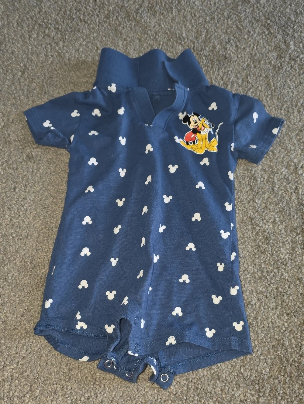 Disney Navy Blue One-Piece Bodysuit with Mickey & Pluto Patch